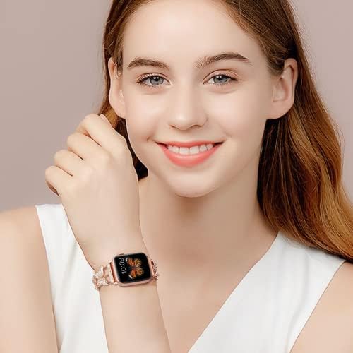 Метална каишка Apple Watch Съвместим с Apple Watch Ultra Series 8 SE 7 6 5 4 3 2 1, Въжета iWatch за жени и момичета, Бижута с Диамантена