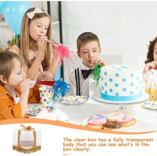 NUOBESTY Поставка за Сватбената Торта Прозрачна Кутия за Торта, 12шт Прозрачна Кутия за Торта с Панделка и Пластмасови Кутии за