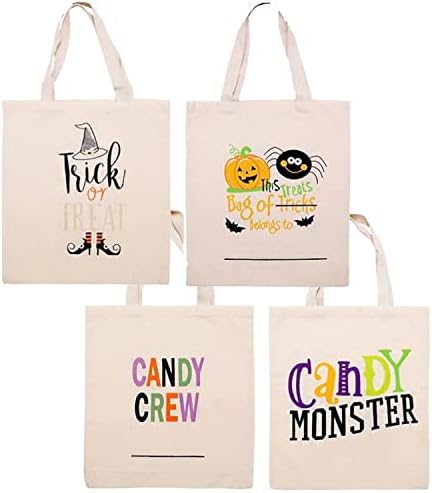 Чанти за трикове или предложения - Комплект от 4-14-инчови чанти за Хелоуин за трикове или предложения, Множество холщовая чанта-тоут,