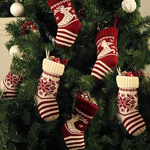Коледни Мини-Чорапи LimBridge, 6 Опаковки, 9 инча, възли празнични Украшения във формата на снежинки и елени в селски стил, Чанти