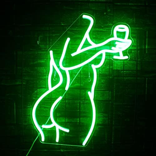 FAXFSIGN Lady Задната Неонова реклама Зелен LED Секси Жена Неонова Лампа S за Декора на Стените, Женски Светещи Надписи за Спални,