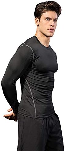 TOPTIE Мъжки Спортен Компресиране Тениска за Бягане с дълъг ръкав от 3 опаковки TOPTIE