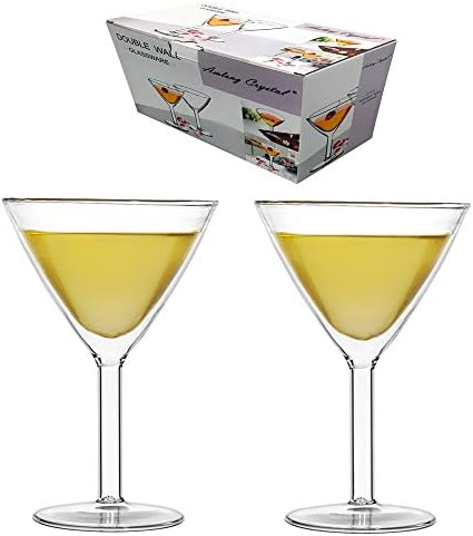 Кристални чаши за мартини Amlong двустенни 10 унции, Комплект от 2 теми