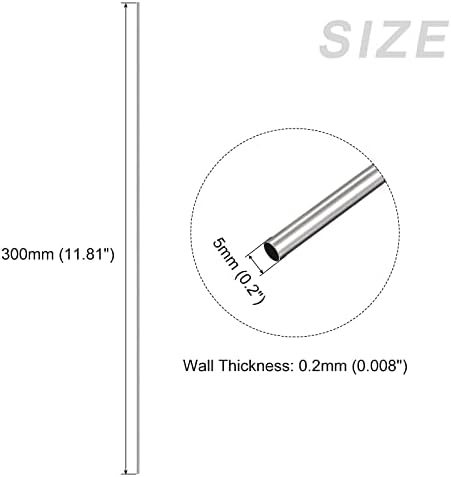 Тръба от неръждаема стомана METALLIXITY 304 (5 mm OD x 0,2 мм Стена T x 300 mm L) 2 бр., Пряка Тръба за домашна среда, Оборудване