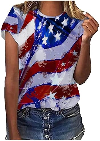 Тениска с Американския Флаг, Женска Тениска, на 4 Юли, Ежедневни Риза, Потник, Патриотични Графични Блузи с Къс Ръкав, Блузи Свободно