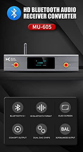 Linsoul XDUOO МУ-605 HD Bluetooth 5.1 Двойна Аудиоприемник ES9018K2M КПР-Конвертор с изходи на RCA/XLR, OLED дисплей, поддръжка