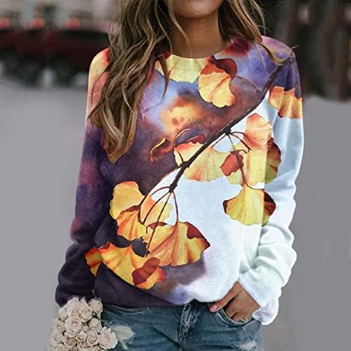 Дамски есенен hoody с флорални принтом, дълъг ръкав, през цялата силует, модерен случайни пуловер с принтом цветя и листа, върхове