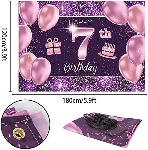 PAKBOOM ОТ 7-ия Рожден Ден на Банер Фон - 7 Елементи за Украса на парти по случай рожден Ден за Момиче - Розово Лилаво Златен 4