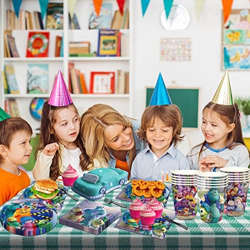 Аксесоари за парти по случай рождения ден на Monsters Inc Включват чаши, чинии, салфетки за декор на рождения ден на Monsters Inc