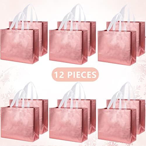 Подаръчни торбички от розово Злато, 12 бр., Лъскава Множество чанта за продукти, Блестящи Подаръчни торбички от Нетъкан текстил,