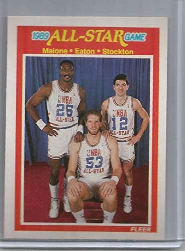 1989-90 Fleur 163 Карл Малоун / Марк Итън /Джон Стоктън Джаз като баскетболна карта на звездите в НБА NM-MT