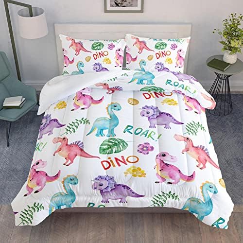 Комплект одеяла с Анимационни динозавром AILONEN в реален размер, Сладки Комплекти спално бельо с динозавром-Ревуном за малки момичета,