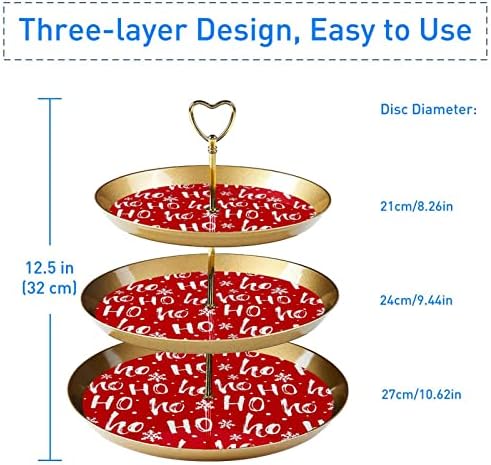 DragonBtu 3-Нива Поставка за Кексчета със Златен Стълб на Многослоен Пластмасов Поднос за Десерт Кула Червен Коледен Хохохо Дядо